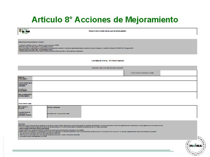 Artículo 8° Acciones de Mejoramiento Artículo 8° Acciones de Mejoramiento