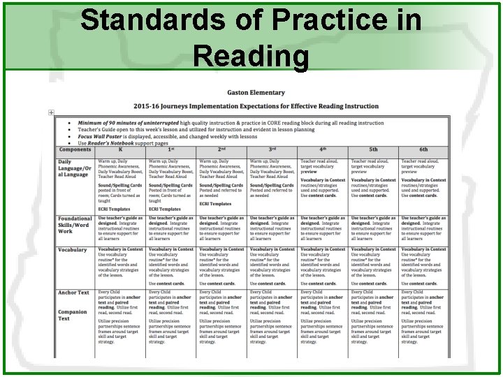 Standards of Practice in Reading 