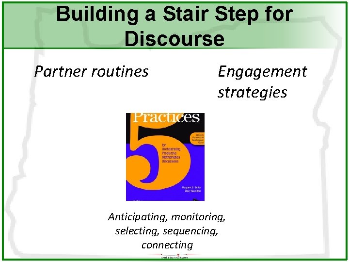 Building a Stair Step for Discourse Partner routines Engagement strategies Anticipating, monitoring, selecting, sequencing,