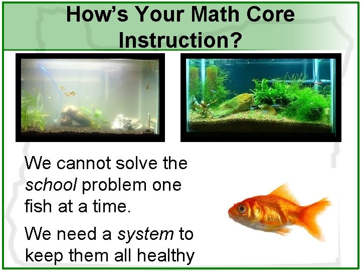 How’s Your Math Core Instruction? We cannot solve the school problem one fish at