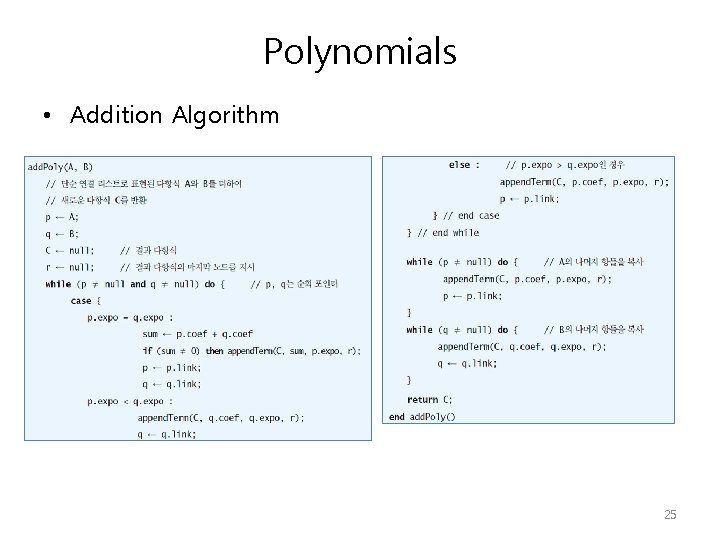 Polynomials • Addition Algorithm 25 