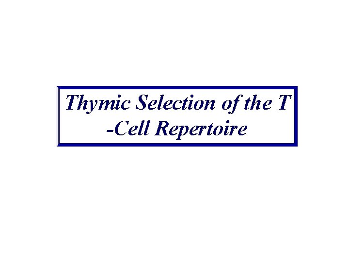 Thymic Selection of the T -Cell Repertoire 