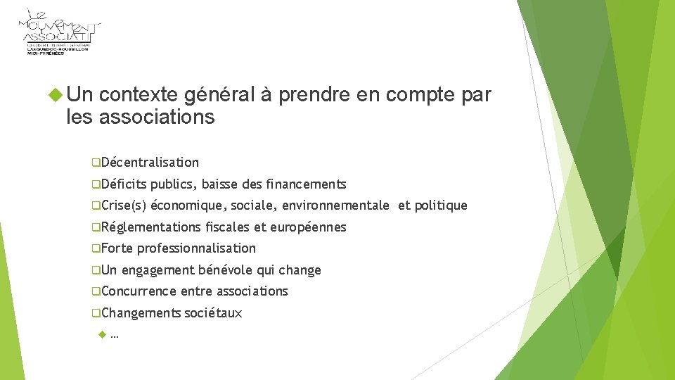  Un contexte général à prendre en compte par les associations q. Décentralisation q.