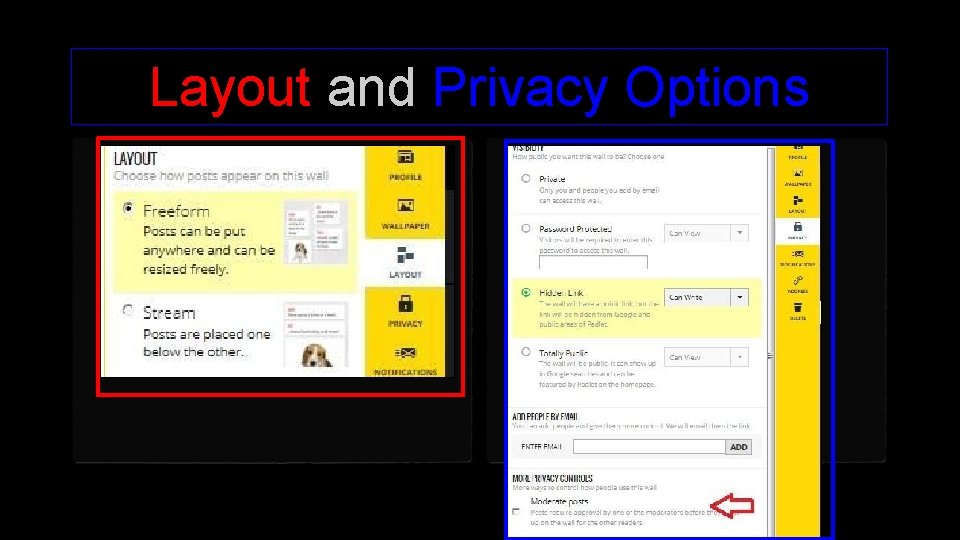 Layout and Privacy Options 