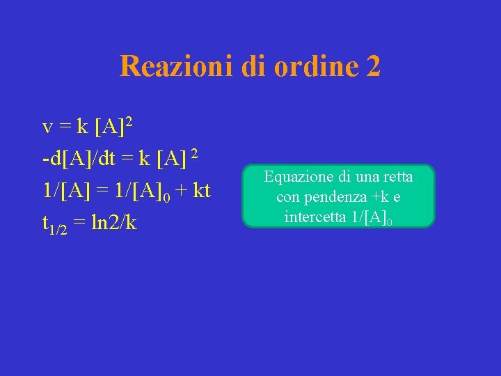 Reazioni di ordine 2 v = k [A]2 -d[A]/dt = k [A] 2 1/[A]