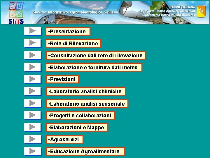  • Presentazione • Rete di Rilevazione • Consultazione dati rete di rilevazione •