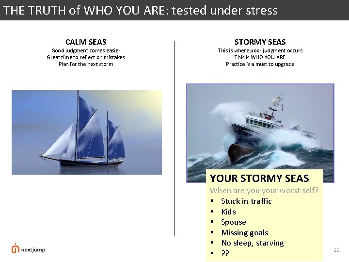 THE TRUTH of WHO YOU ARE: tested under stress CALM SEAS Good judgment comes THE TRUTH of WHO YOU ARE: tested under stress CALM SEAS Good judgment comes
