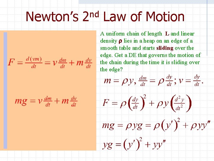 Newton’s 2 nd Law of Motion A uniform chain of length L and linear