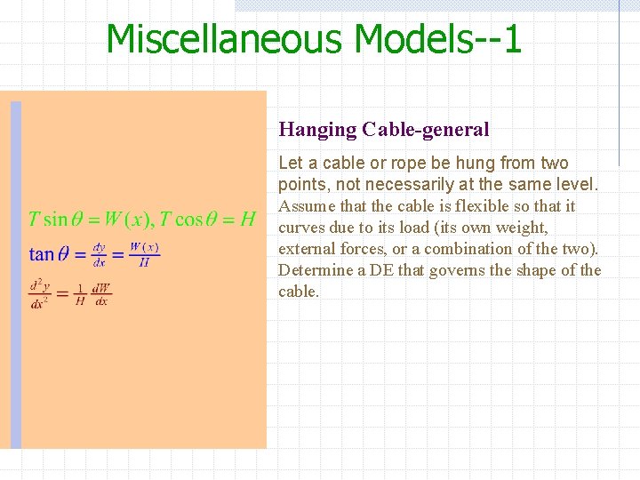 Miscellaneous Models--1 Hanging Cable-general Let a cable or rope be hung from two points,