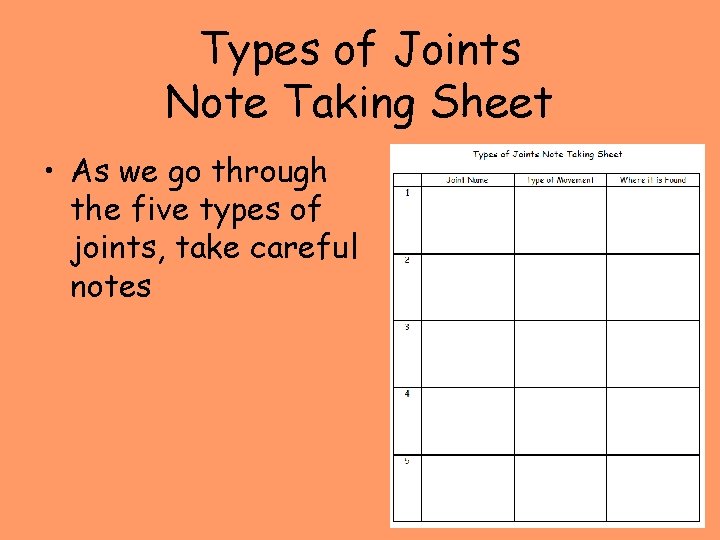 Types of Joints Note Taking Sheet • As we go through the five types