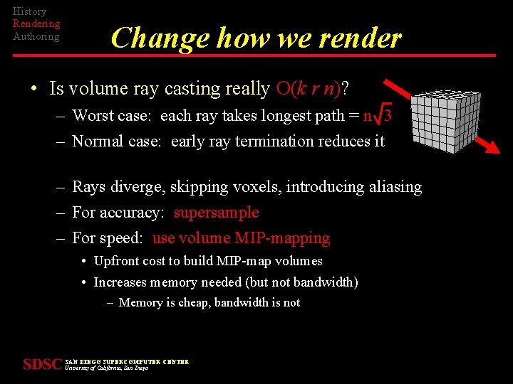 History Rendering Authoring Change how we render • Is volume ray casting really O(k