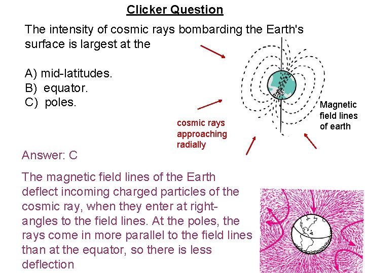 Clicker Question The intensity of cosmic rays bombarding the Earth's surface is largest at