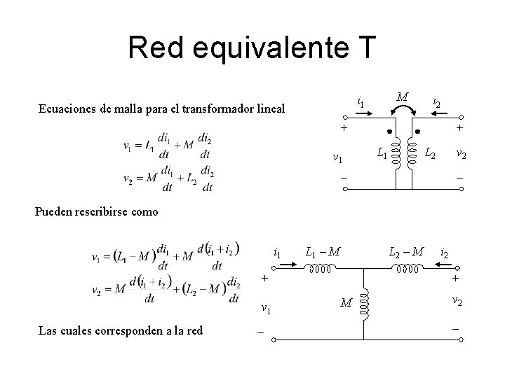 Red equivalente T M i 1 Ecuaciones de malla para el transformador lineal i