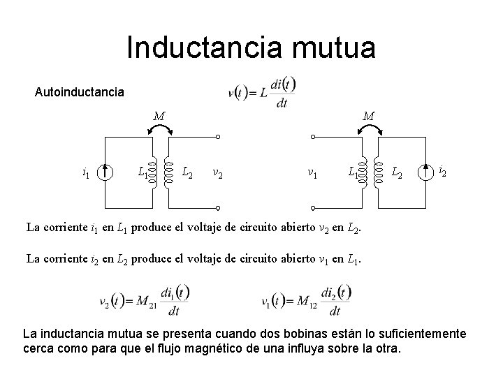 Inductancia mutua Autoinductancia M i 1 L 1 M L 2 v 1 L