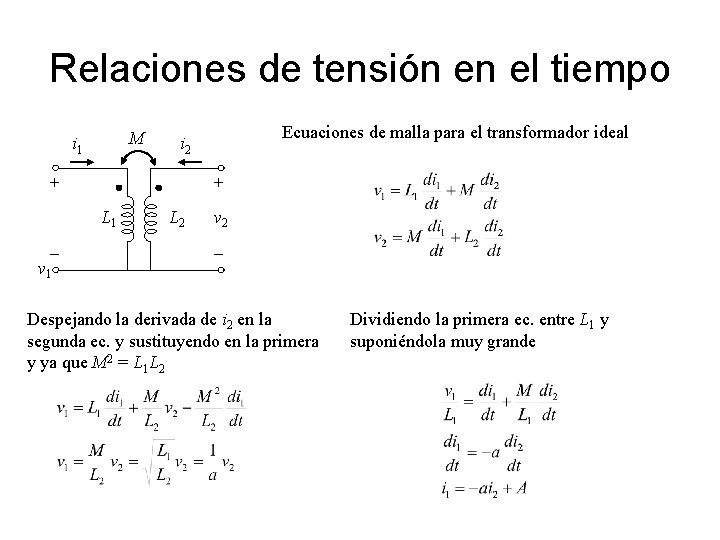 Relaciones de tensión en el tiempo M i 1 + + L 1 _