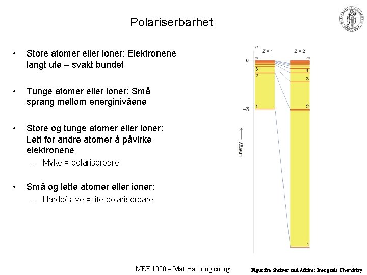 Polariserbarhet • Store atomer eller ioner: Elektronene langt ute – svakt bundet • Tunge Polariserbarhet • Store atomer eller ioner: Elektronene langt ute – svakt bundet • Tunge