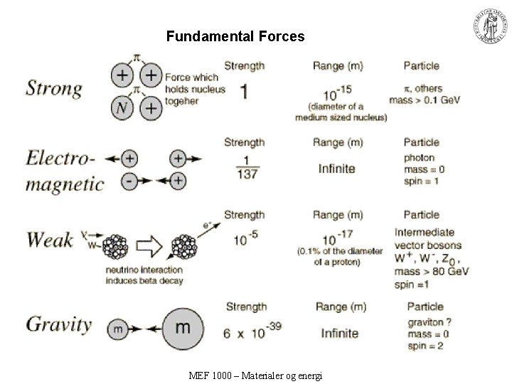 Fundamental Forces MEF 1000 – Materialer og energi Fundamental Forces MEF 1000 – Materialer og energi