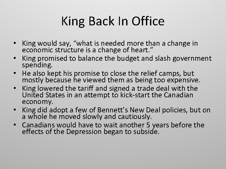 King Back In Office • King would say, “what is needed more than a