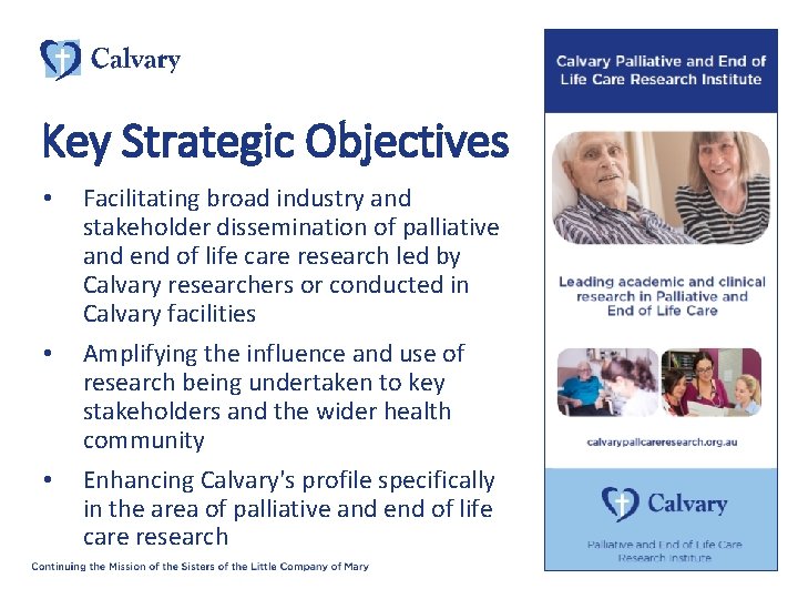 Key Strategic Objectives • • • Facilitating broad industry and stakeholder dissemination of palliative