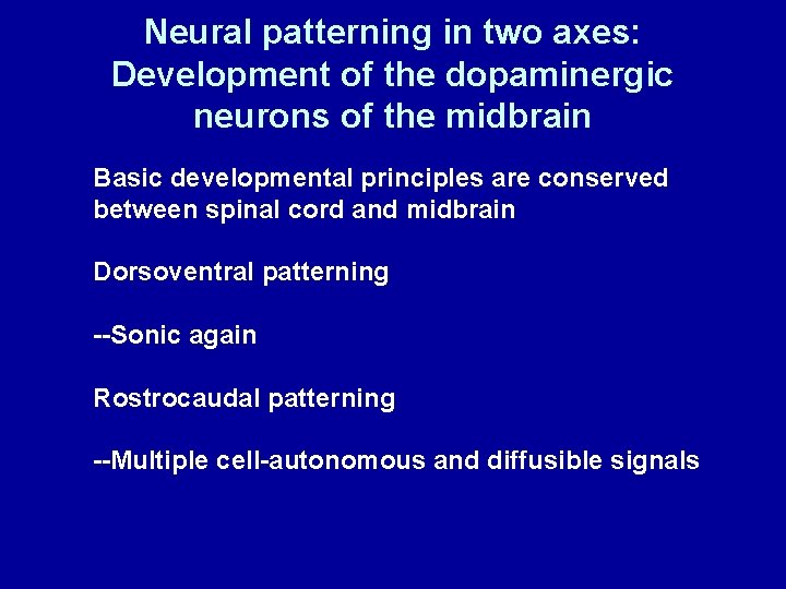 Neural patterning in two axes: Development of the dopaminergic neurons of the midbrain Basic