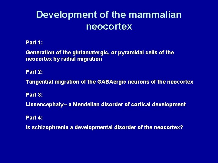 Development of the mammalian neocortex Part 1: Generation of the glutamatergic, or pyramidal cells