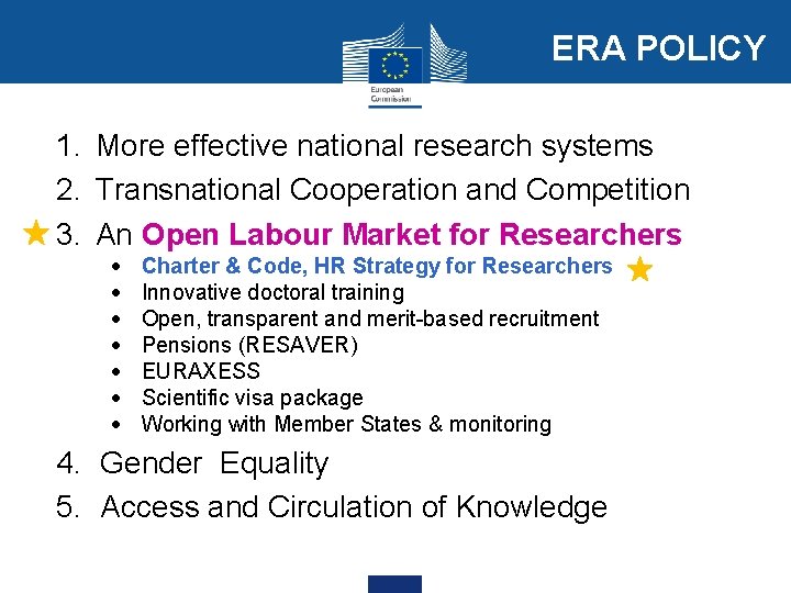 ERA POLICY 1. More effective national research systems 2. Transnational Cooperation and Competition 3.