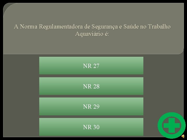 A Norma Regulamentadora de Segurança e Saúde no Trabalho Aquaviário é: NR 27 NR