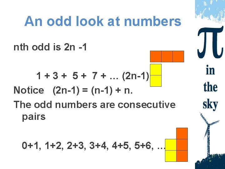 An odd look at numbers nth odd is 2 n -1 1 + 3