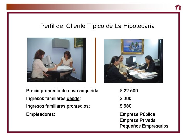 Perfil del Cliente Típico de La Hipotecaria Precio promedio de casa adquirida: $ 22.