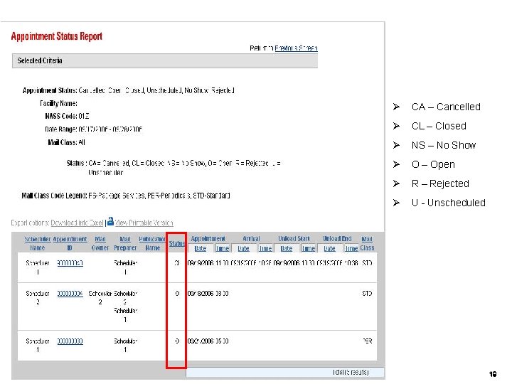 Ø CA – Cancelled Ø CL – Closed Ø NS – No Show Ø