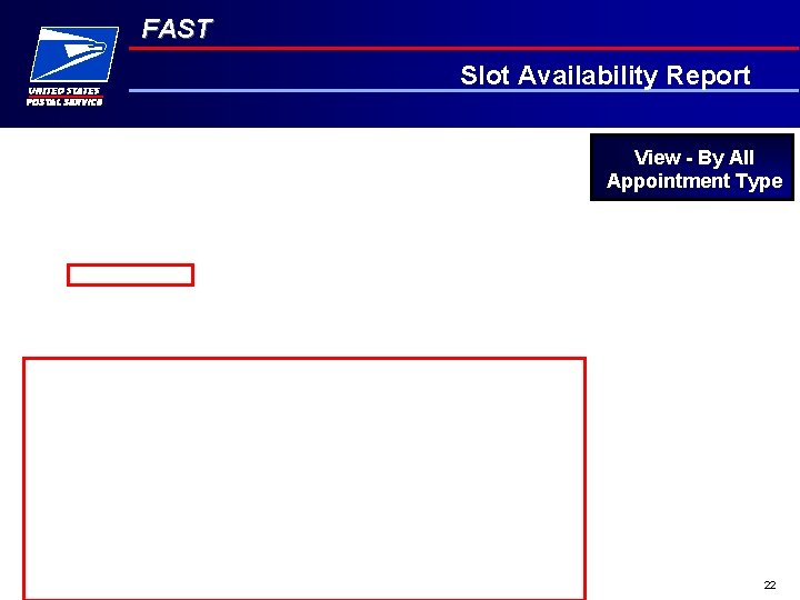 FAST Slot Availability Report View - By All Appointment Type 22 