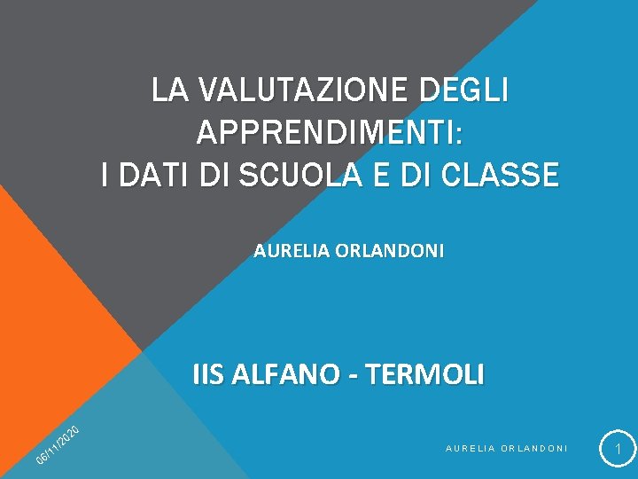 LA VALUTAZIONE DEGLI APPRENDIMENTI: I DATI DI SCUOLA E DI CLASSE AURELIA ORLANDONI IIS