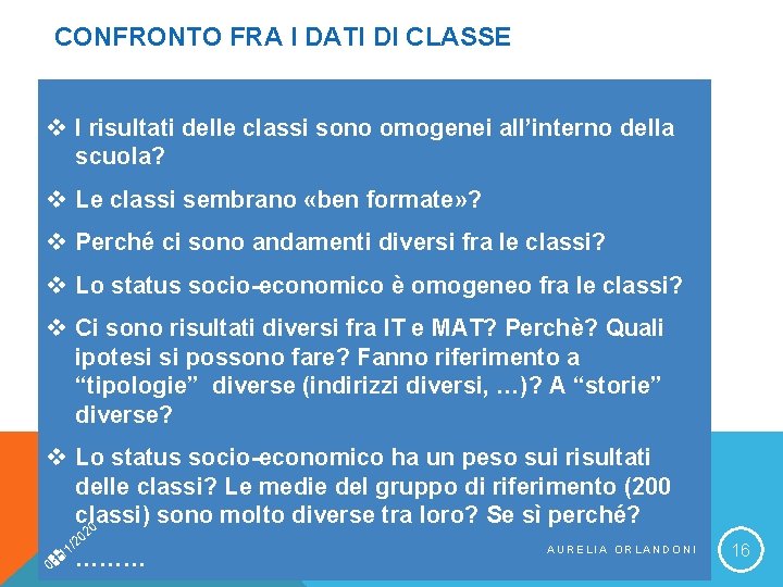 CONFRONTO FRA I DATI DI CLASSE v I risultati delle classi sono omogenei all’interno