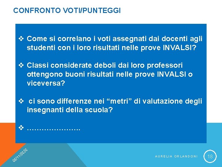 CONFRONTO VOTI/PUNTEGGI v Come si correlano i voti assegnati dai docenti agli studenti con