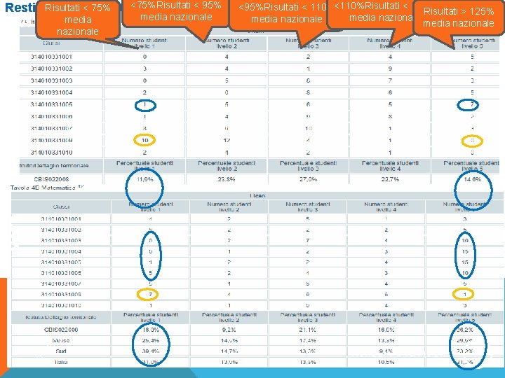 <95%Risultati < 110% Risultati < 75% Restituzione dei dati <75%Risultati < 95% per distribuzione