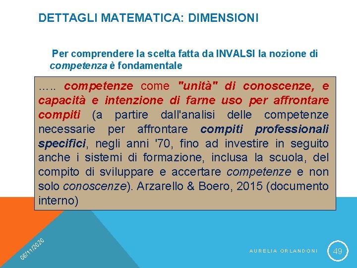 DETTAGLI MATEMATICA: DIMENSIONI Per comprendere la scelta fatta da INVALSI la nozione di competenza