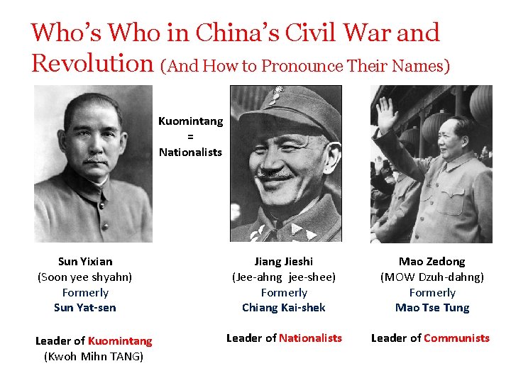 Who’s Who in China’s Civil War and Revolution (And How to Pronounce Their Names) Who’s Who in China’s Civil War and Revolution (And How to Pronounce Their Names)