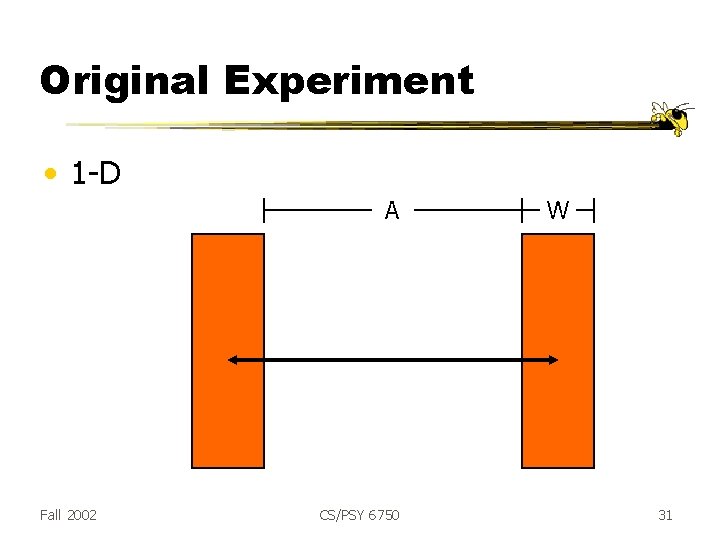 Original Experiment • 1 -D A Fall 2002 CS/PSY 6750 W 31 