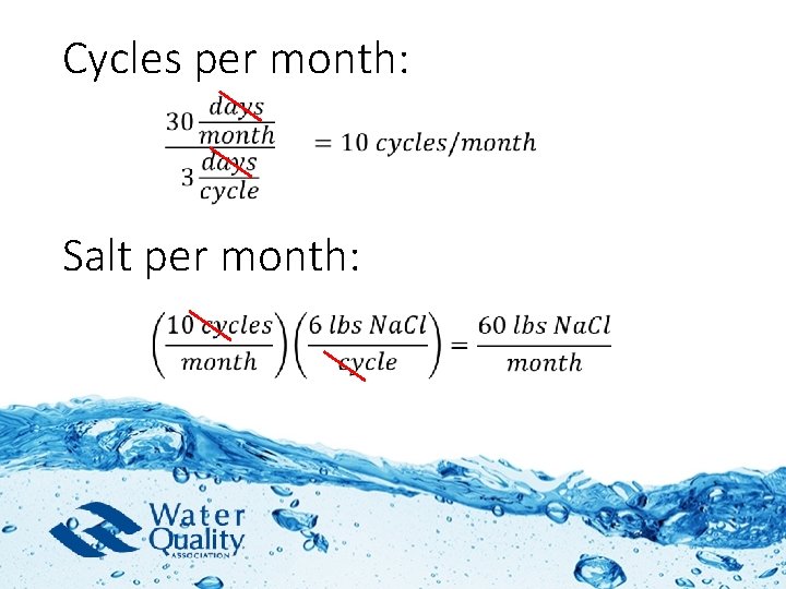 Cycles per month: Salt per month: 