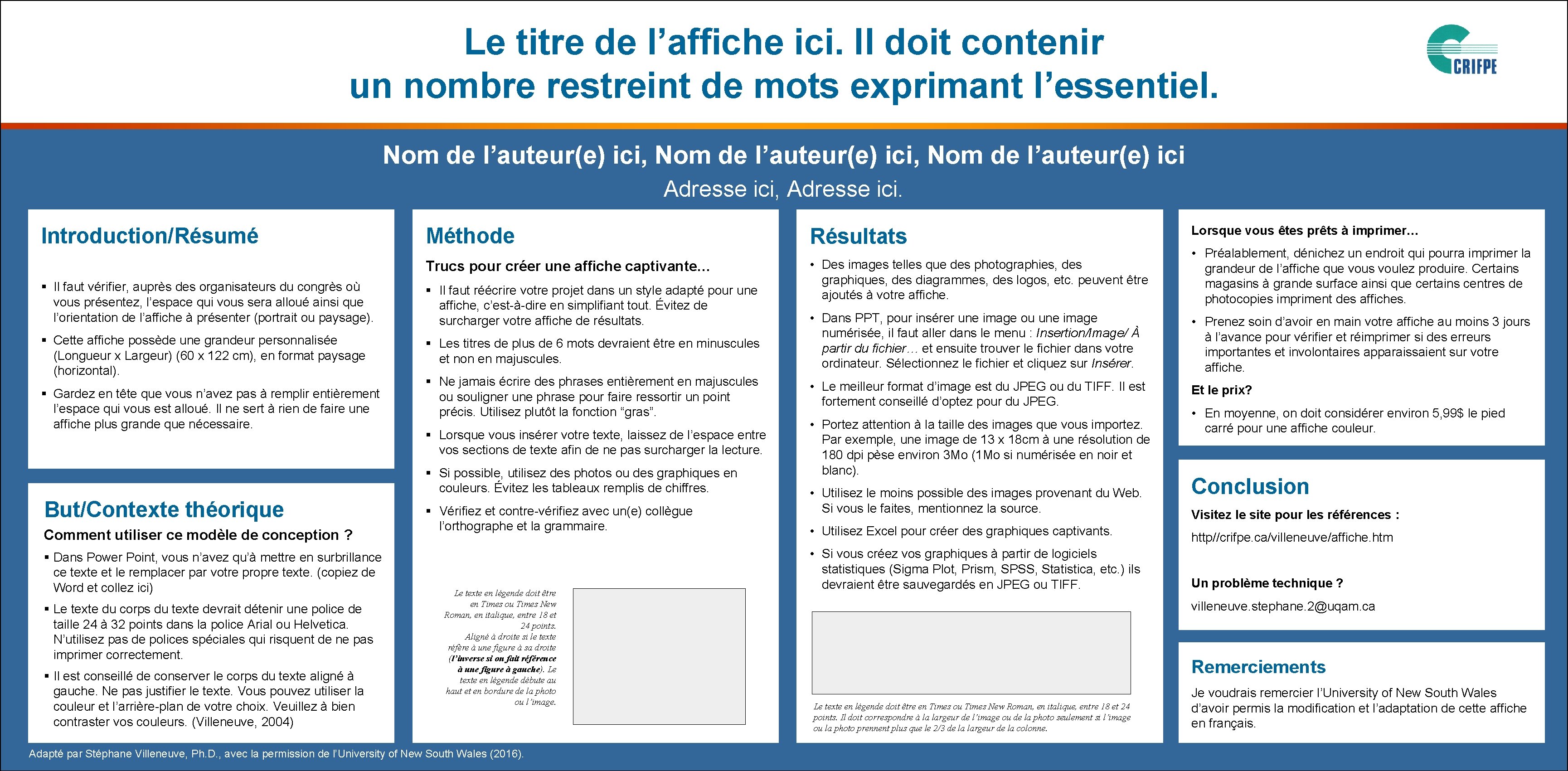 Le titre de l’affiche ici. Il doit contenir un nombre restreint de mots exprimant