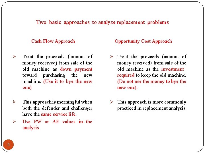 Two basic approaches to analyze replacement problems Cash Flow Approach Ø Ø Ø 5