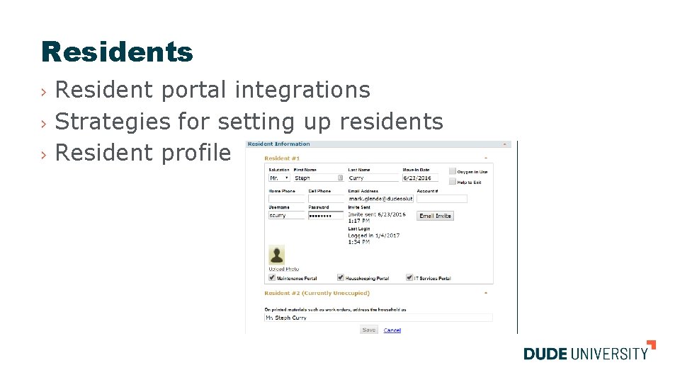 Residents Resident portal integrations › Strategies for setting up residents › Resident profile ›