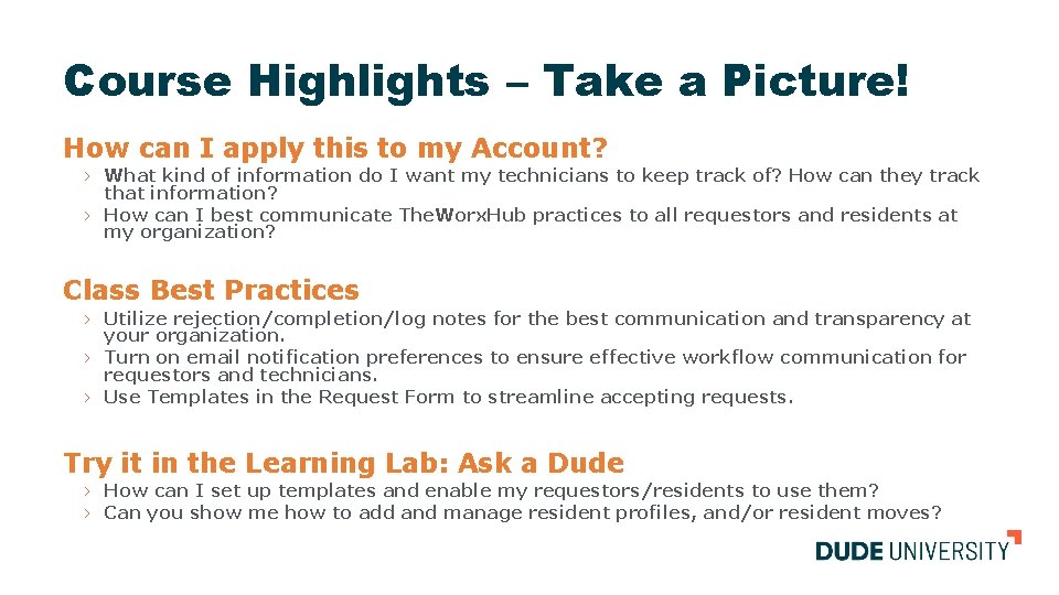Course Highlights – Take a Picture! How can I apply this to my Account?