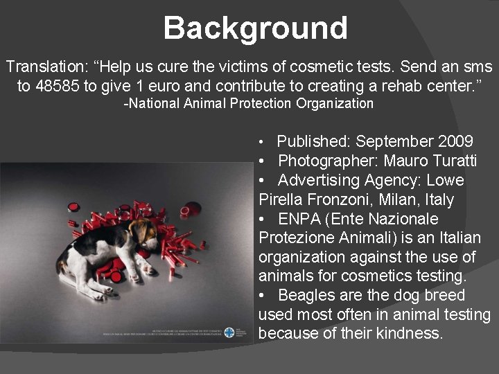 Background Translation: “Help us cure the victims of cosmetic tests. Send an sms to Background Translation: “Help us cure the victims of cosmetic tests. Send an sms to