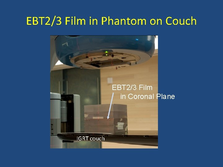 EBT 2/3 Film in Phantom on Couch EBT 2/3 Film in Coronal Plane IGRT