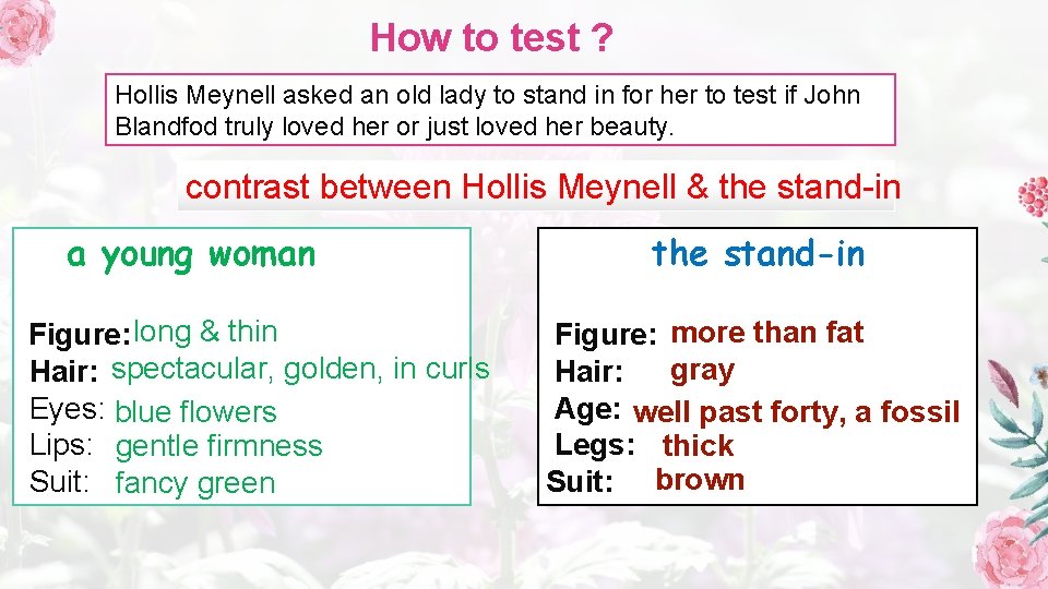 How to test ? Hollis Meynell asked an old lady to stand in for
