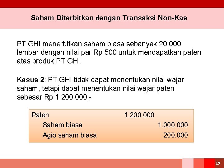 Saham Diterbitkan dengan Transaksi Non-Kas PT GHI menerbitkan saham biasa sebanyak 20. 000 lembar