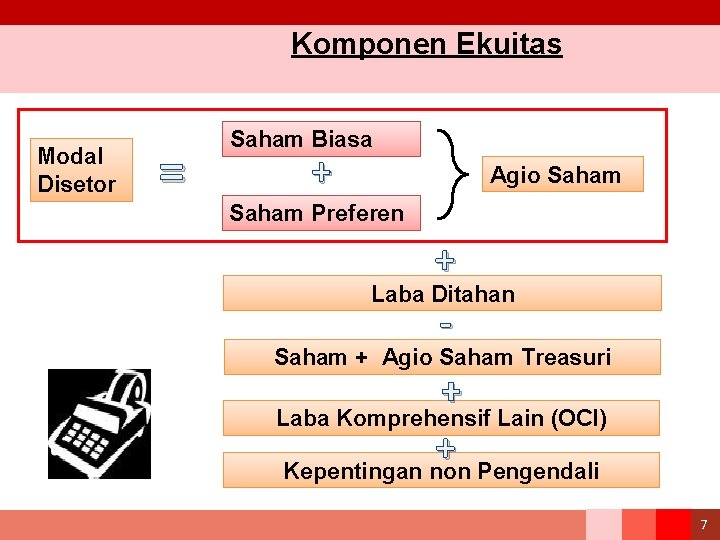 Komponen Ekuitas Modal Disetor = Saham Biasa + Agio Saham Preferen + Laba Ditahan