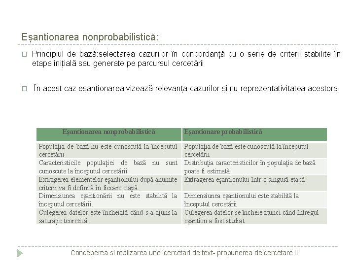 Eșantionarea nonprobabilistică: � Principiul de bază: selectarea cazurilor în concordanță cu o serie de