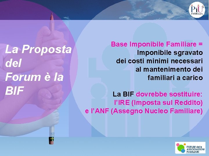 La Proposta del Forum è la BIF Base Imponibile Familiare = Imponibile sgravato dei